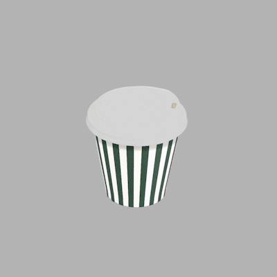 Restpresso 8 oz Forest Green and White Stripe Paper Single Wall Coffee Cup - with White Lid - 3 1/2"x 3 1/2"x 4" - 20 count box