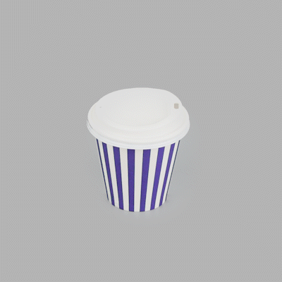 Restpresso 8 oz Purple and White Stripe Paper Single Wall Coffee Cup - with White Lid - 3 1/2"x 3 1/2"x 4" - 20 count box