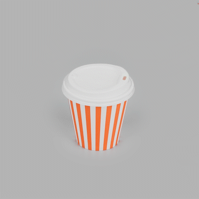 Restpresso 8 oz Orange and White Stripe Paper Single Wall Coffee Cup - with White Lid - 3 1/2"x 3 1/2"x 4" - 400 count box