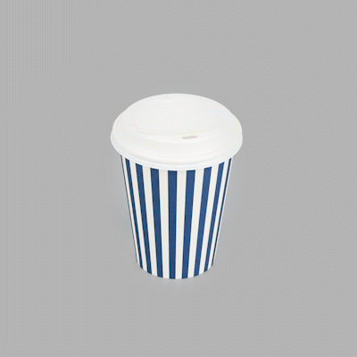 Restpresso 12 oz Blue and White Stripe Paper Single Wall Coffee Cup - with White Lid - 3 1/2"x 3 1/2"x 4 3/4" - 20 count box