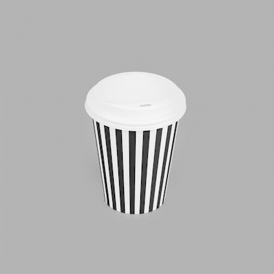 Restpresso 12 oz Black and White Stripe Paper Single Wall Coffee Cup - with White Lid - 3 1/2"x 3 1/2"x 4 3/4" - 20 count box