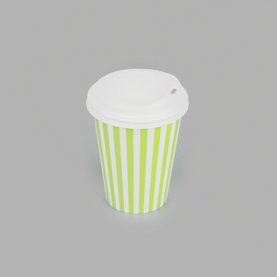 Restpresso 12 oz Green and White Stripe Paper Single Wall Coffee Cup - with White Lid - 3 1/2"x 3 1/2"x 4 3/4" - 20 count box