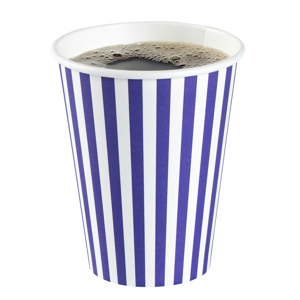 Restpresso 12 oz Purple and White Stripe Paper Single Wall Coffee Cup - with White Lid - 3 1/2"x 3 1/2"x 4 3/4" - 400 count box
