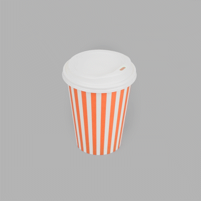 Restpresso 12 oz Orange and White Stripe Paper Single Wall Coffee Cup - with White Lid - 3 1/2"x 3 1/2"x 4 3/4" - 20 count box