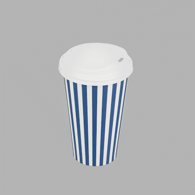 Restpresso 16 oz Blue and White Stripe Paper Single Wall Coffee Cup - with White Lid - 3 1/2"x 3 1/2"x 5 3/4" - 20 count box