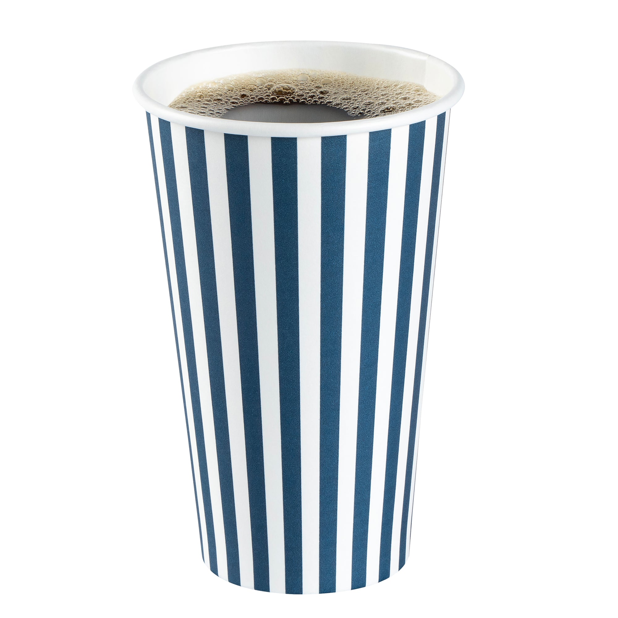 Restpresso 16 oz Blue and White Stripe Paper Single Wall Coffee Cup - with White Lid - 3 1/2"x 3 1/2"x 5 3/4" - 400 count box