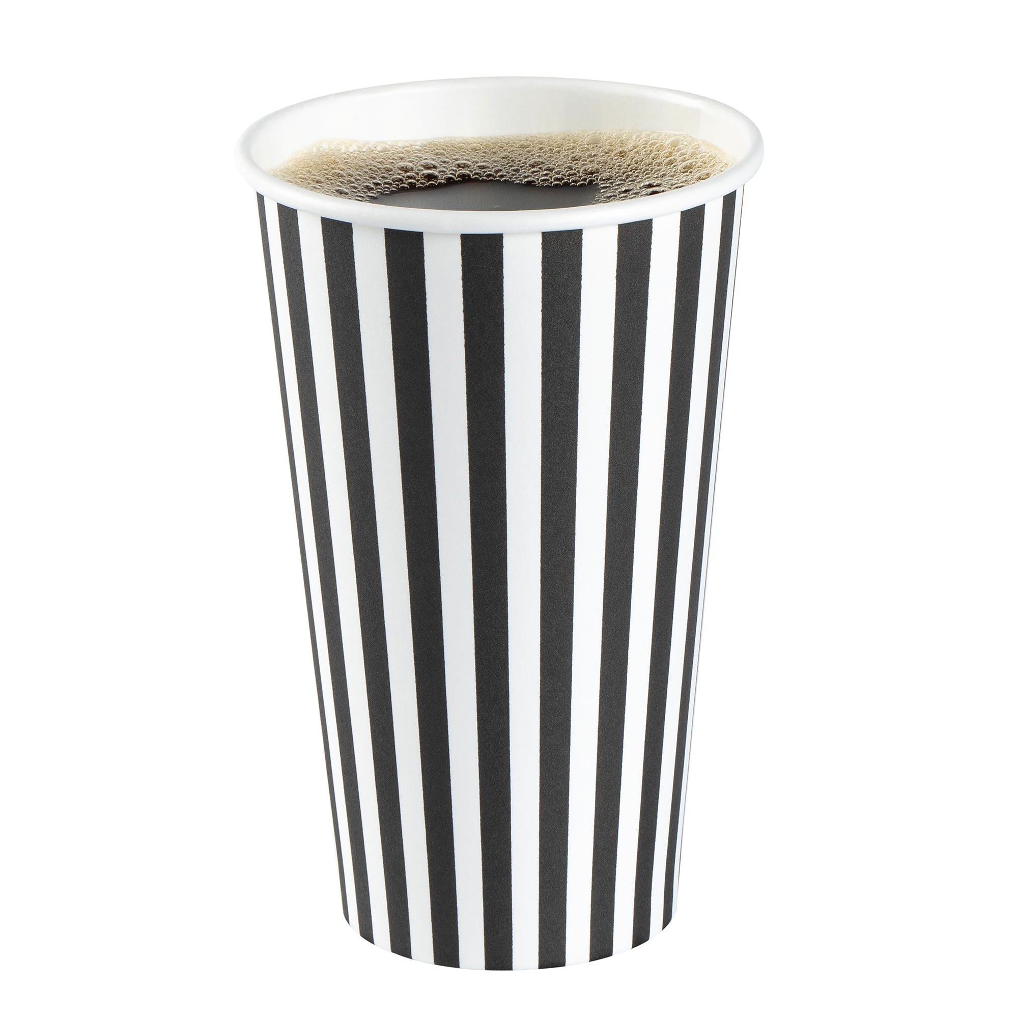 Restpresso 16 oz Black and White Stripe Paper Single Wall Coffee Cup - with White Lid - 3 1/2"x 3 1/2"x 5 3/4" - 400 count box