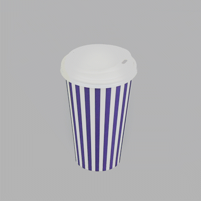 Restpresso 16 oz Purple and White Stripe Paper Single Wall Coffee Cup - with White Lid - 3 1/2"x 3 1/2"x 5 3/4" - 20 count box