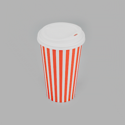 Restpresso 16 oz Red and White Stripe Paper Single Wall Coffee Cup - with White Lid - 3 1/2"x 3 1/2"x 5 3/4" - 20 count box