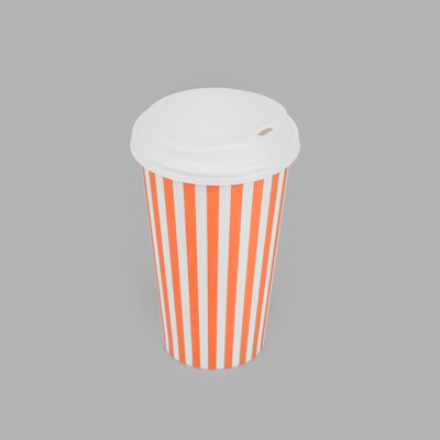 Restpresso 16 oz Orange and White Stripe Paper Single Wall Coffee Cup - with White Lid - 3 1/2"x 3 1/2"x 5 3/4" - 20 count box