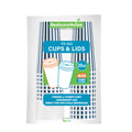 Restpresso 20 oz Blue and White Stripe Paper Single Wall Coffee Cup - with White Lid - 3 1/2"x 3 1/2"x 6 1/2" - 20 count box