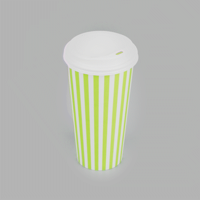 Restpresso 20 oz Green and White Stripe Paper Single Wall Coffee Cup - with White Lid - 3 1/2"x 3 1/2"x 6 1/2" - 400 count box