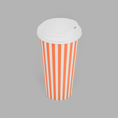 Restpresso 20 oz Orange and White Stripe Paper Single Wall Coffee Cup - with White Lid - 3 1/2"x 3 1/2"x 6 1/2" - 20 count box