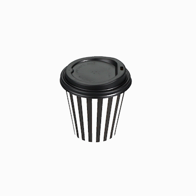 Restpresso 8 oz Black and White Stripe Paper Single Wall Coffee Cup - with Black Lid - 3 1/2" x 3 1/2" x 3 1/4" - 400 count box