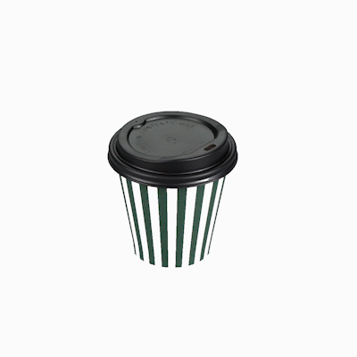 Restpresso 8 oz Forest Green and White Stripe Paper Single Wall Coffee Cup - with Black Lid - 3 1/2" x 3 1/2" x 3 1/4" - 20 count box