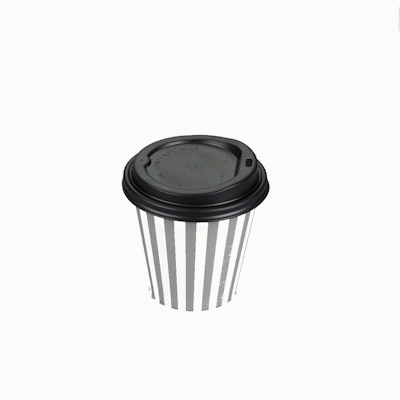Restpresso 8 oz Gray and White Stripe Paper Single Wall Coffee Cup - with Black Lid - 3 1/2" x 3 1/2" x 3 1/4" - 400 count box