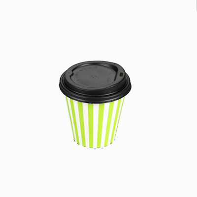 Restpresso 8 oz Green and White Stripe Paper Single Wall Coffee Cup - with Black Lid - 3 1/2" x 3 1/2" x 3 1/4" - 400 count box