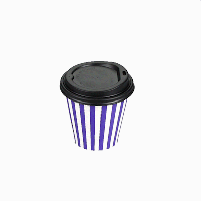 Restpresso 8 oz Purple and White Stripe Paper Single Wall Coffee Cup - with Black Lid - 3 1/2" x 3 1/2" x 3 1/4" - 20 count box