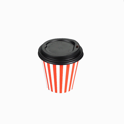 Restpresso 8 oz Red and White Stripe Paper Single Wall Coffee Cup - with Black Lid - 3 1/2" x 3 1/2" x 3 1/4" - 400 count box