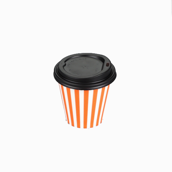 Restpresso 8 oz Orange and White Stripe Paper Single Wall Coffee Cup - with Black Lid - 3 1/2" x 3 1/2" x 3 1/4" - 400 count box