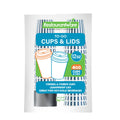 Restpresso 12 oz Blue and White Stripe Paper Single Wall Coffee Cup - with Black Lid - 3 1/2"x 3 1/2"x 4 1/4" - 20 count box