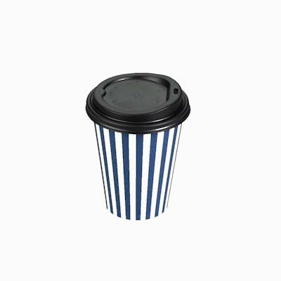 Restpresso 12 oz Blue and White Stripe Paper Single Wall Coffee Cup - with Black Lid - 3 1/2"x 3 1/2"x 4 1/4" - 400 count box