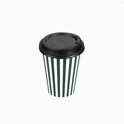 Restpresso 12 oz Forest Green and White Stripe Paper Single Wall Coffee Cup - with Black Lid - 3 1/2"x 3 1/2"x 4 1/4" - 400 count box