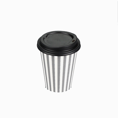 Restpresso 12 oz Gray and White Stripe Paper Single Wall Coffee Cup - with Black Lid - 3 1/2"x 3 1/2"x 4 1/4" - 400 count box