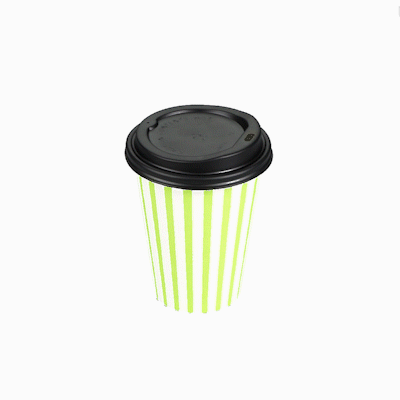 Restpresso 12 oz Green and White Stripe Paper Single Wall Coffee Cup - with Black Lid - 3 1/2"x 3 1/2"x 4 1/4" - 20 count box