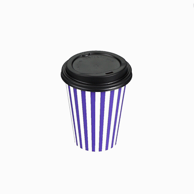 Restpresso 12 oz Purple and White Stripe Paper Single Wall Coffee Cup - with Black Lid - 3 1/2"x 3 1/2"x 4 1/4" - 20 count box