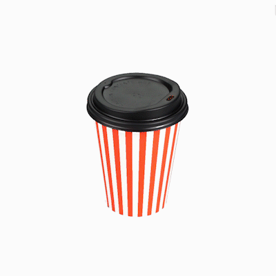 Restpresso 12 oz Red and White Stripe Paper Single Wall Coffee Cup - with Black Lid - 3 1/2"x 3 1/2"x 4 1/4" - 400 count box