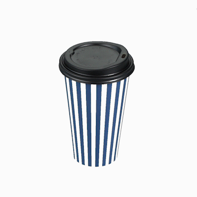 Restpresso 16 oz Blue and White Stripe Paper Single Wall Coffee Cup - with Black Lid - 3 1/2"x 3 1/2"x 5 1/2" - 20 count box