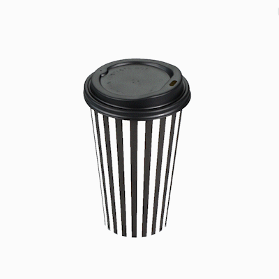 Restpresso 16 oz Black and White Stripe Paper Single Wall Coffee Cup - with Black Lid - 3 1/2"x 3 1/2"x 5 1/2" - 400 count box