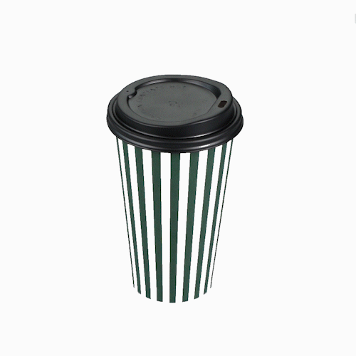 Restpresso 16 oz Forest Green and White Stripe Paper Single Wall Coffee Cup - with Black Lid - 3 1/2"x 3 1/2"x 5 1/2" - 400 count box