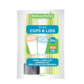 Restpresso 16 oz Green and White Stripe Paper Single Wall Coffee Cup - with Black Lid - 3 1/2"x 3 1/2"x 5 1/2" - 20 count box