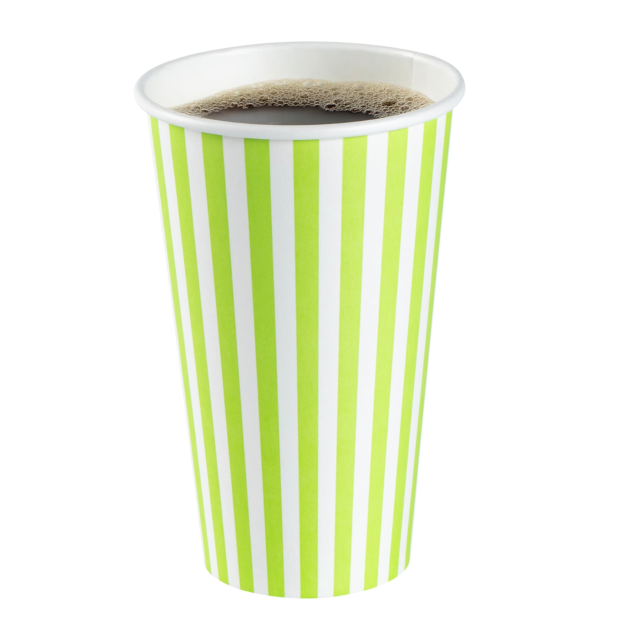 Restpresso 16 oz Green and White Stripe Paper Single Wall Coffee Cup - with Black Lid - 3 1/2"x 3 1/2"x 5 1/2" - 400 count box