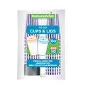 Restpresso 16 oz Purple and White Stripe Paper Single Wall Coffee Cup - with Black Lid - 3 1/2"x 3 1/2"x 5 1/2" - 20 count box