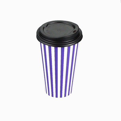 Restpresso 16 oz Purple and White Stripe Paper Single Wall Coffee Cup - with Black Lid - 3 1/2"x 3 1/2"x 5 1/2" - 20 count box