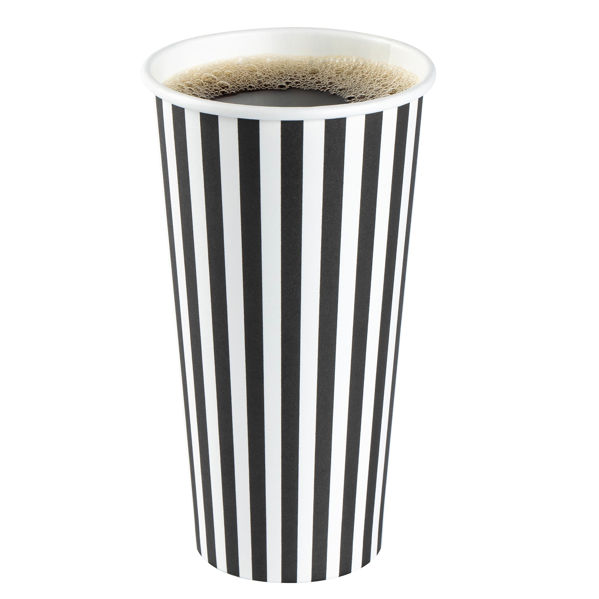 Restpresso 20 oz Black and White Stripe Paper Single Wall Coffee Cup - with Black Lid - 3 1/2"x 3 1/2"x 6 1/4" - 400 count box