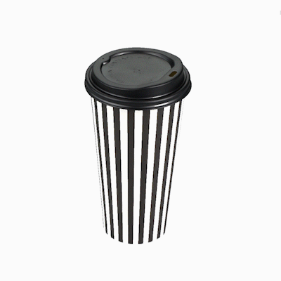 Restpresso 20 oz Black and White Stripe Paper Single Wall Coffee Cup - with Black Lid - 3 1/2"x 3 1/2"x 6 1/4" - 400 count box