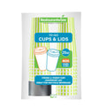 Restpresso 20 oz Green and White Stripe Paper Single Wall Coffee Cup - with Black Lid - 3 1/2"x 3 1/2"x 6 1/4" - 20 count box
