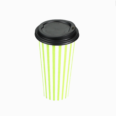 Restpresso 20 oz Green and White Stripe Paper Single Wall Coffee Cup - with Black Lid - 3 1/2"x 3 1/2"x 6 1/4" - 20 count box