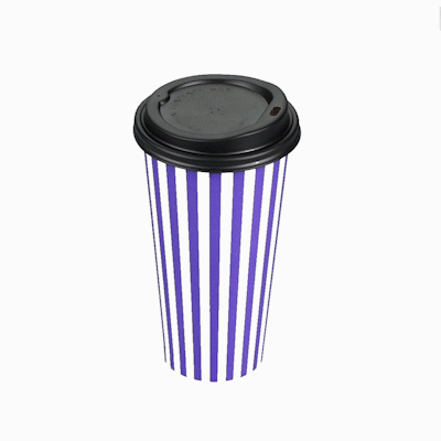 Restpresso 20 oz Purple and White Stripe Paper Single Wall Coffee Cup - with Black Lid - 3 1/2"x 3 1/2"x 6 1/4" - 20 count box