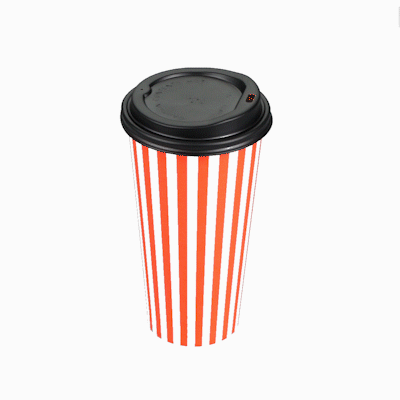 Restpresso 20 oz Red and White Stripe Paper Single Wall Coffee Cup - with Black Lid - 3 1/2"x 3 1/2"x 6 1/4" - 400 count box