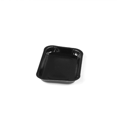 Pastry Tek 15 oz Rectangle Black Paperboard Tray - Oven-Safe - 8 1/4" x 5 1/2" x 1" - 100 count box