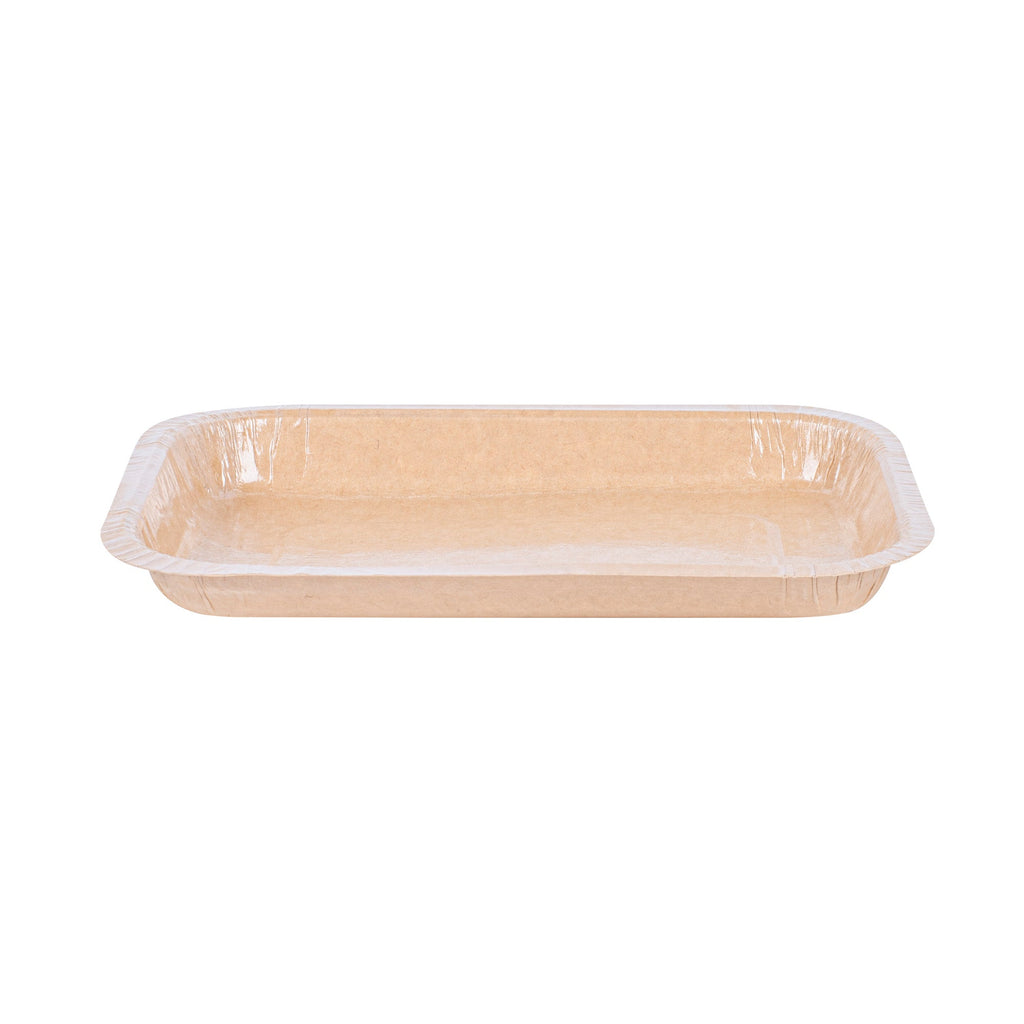 Pastry Tek 15 oz Rectangle Kraft Paperboard Tray - Oven-Safe - 8 1/4" x 5 1/2" x 1" - 100 count box