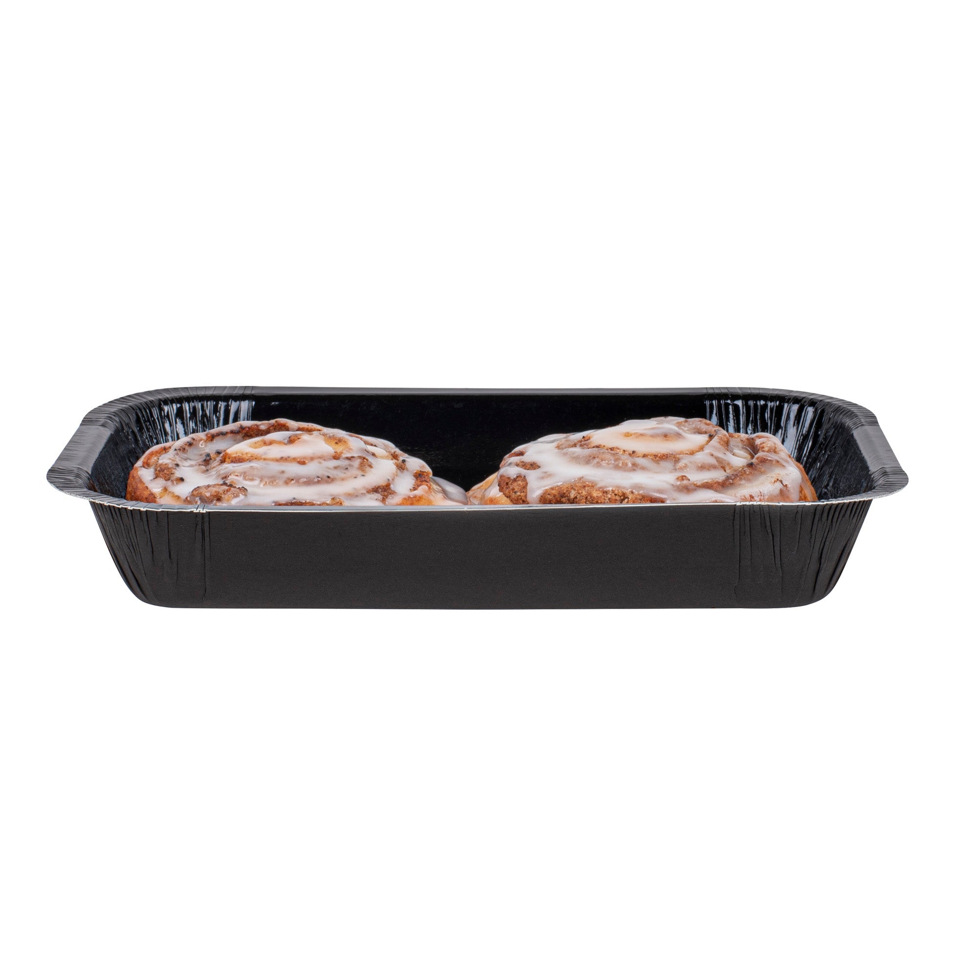 Pastry Tek 24 oz Rectangle Black Paperboard Tray - Oven-Safe - 8 1/4" x 5 1/2" x 1 1/2" - 25 count box