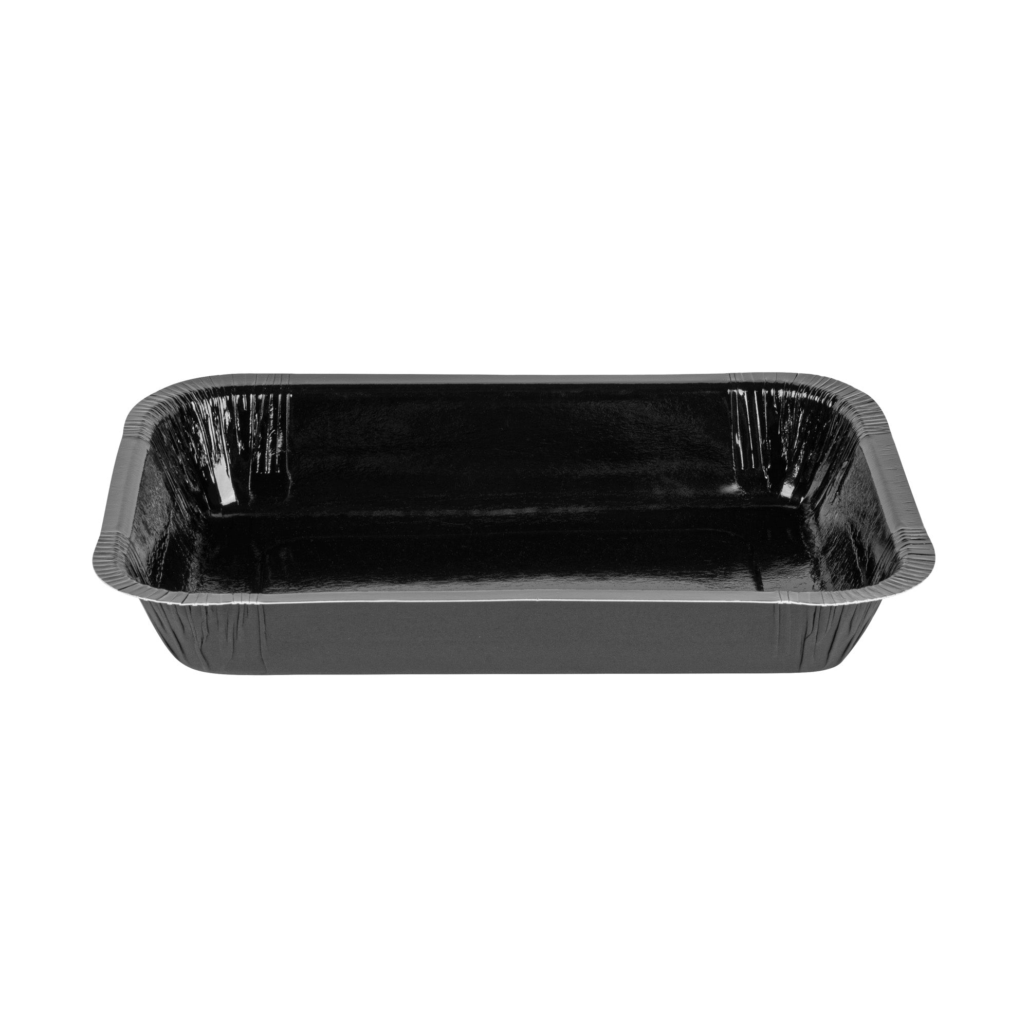 Pastry Tek 24 oz Rectangle Black Paperboard Tray - Oven-Safe - 8 1/4" x 5 1/2" x 1 1/2" - 25 count box