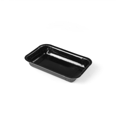 Pastry Tek 24 oz Rectangle Black Paperboard Tray - Oven-Safe - 8 1/4" x 5 1/2" x 1 1/2" - 100 count box