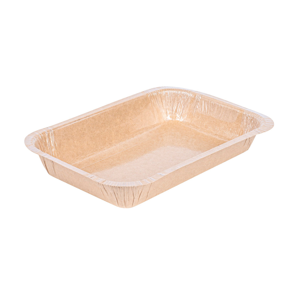 Pastry Tek 24 oz Rectangle Kraft Paperboard Tray - Oven-Safe - 8 1/4" x 5 1/2" x 1 1/2" - 100 count box